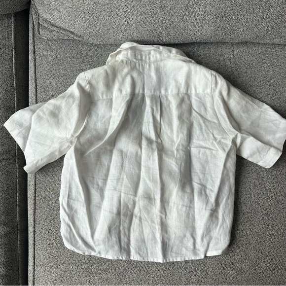 Faithfull the Brand Cropped White Linen Button Down Top - Picture 3 of 3